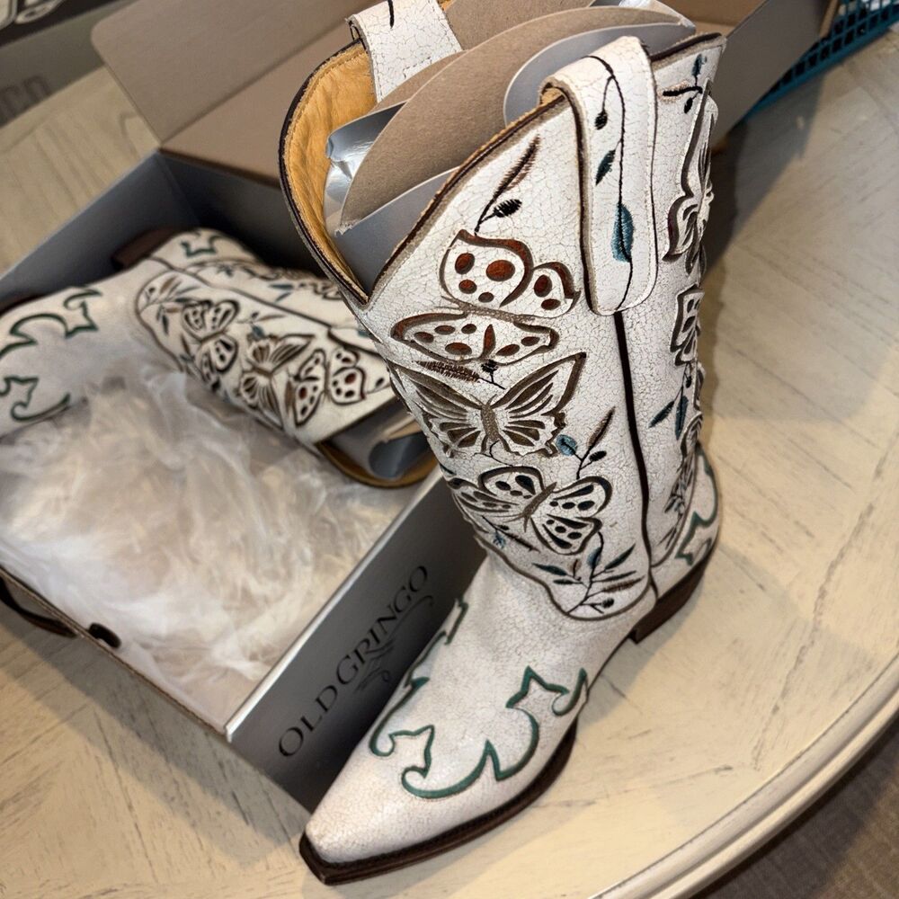 OLD GRINGO ~ TAUPE/SILVER Amadis ~ 9 B ~ Women’s Boots W/Box Butterfly/Floral - Picture 2 of 6